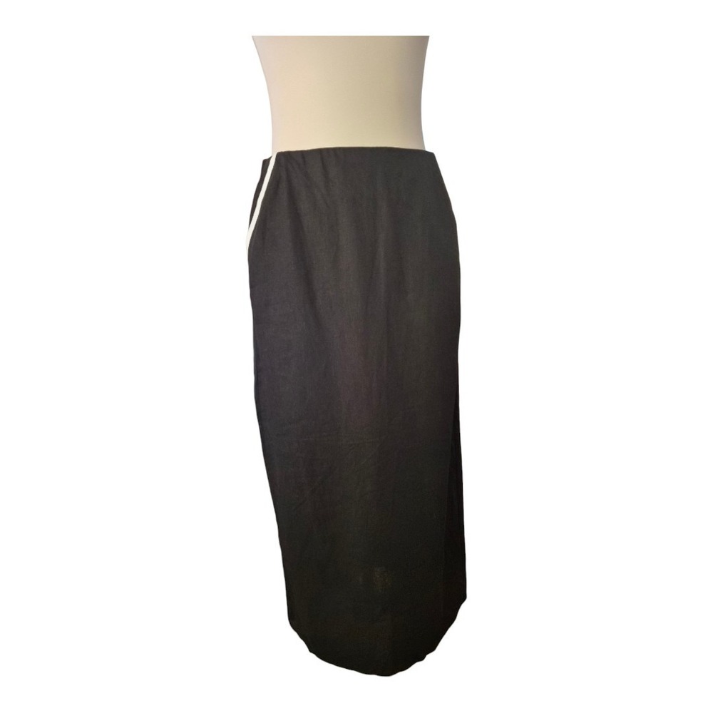 House of Harlow 1960 Black Linen Blend Midi Skirt Size S White Trim Pockets
